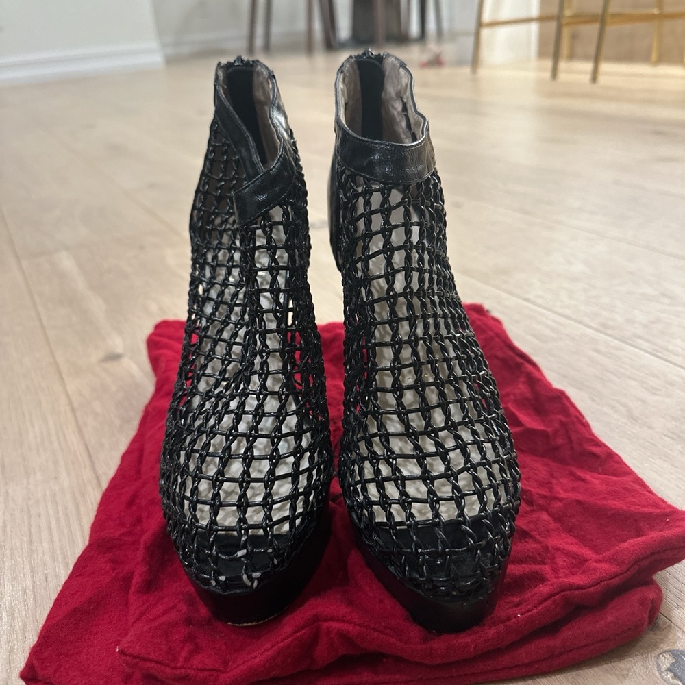 Christian Louboutin Black Heeled Boots with Mesh Design
